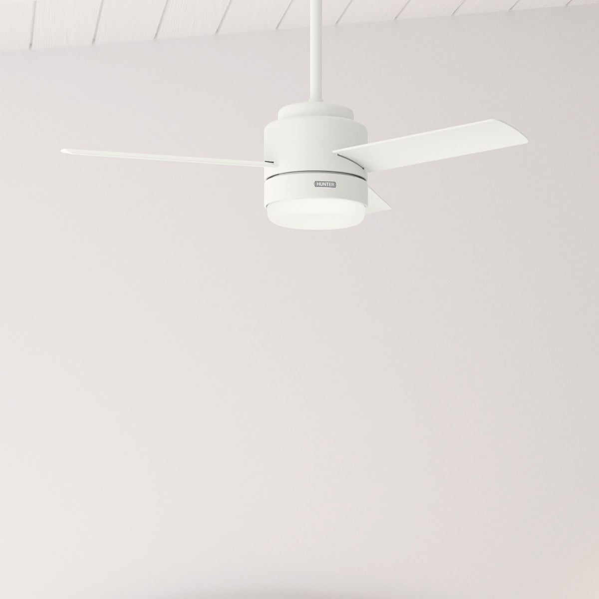 44 inch Gilmour Matte White Damp Rated Ceiling Fan with LED Light Kit and Handheld Remote