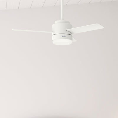 44 inch Gilmour Matte White Damp Rated Ceiling Fan with LED Light Kit and Handheld Remote