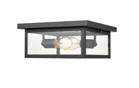12-inch Evanton Powder Coated Black 2-Light Outdoor Flush Mount Ceiling Light with Clear Glass