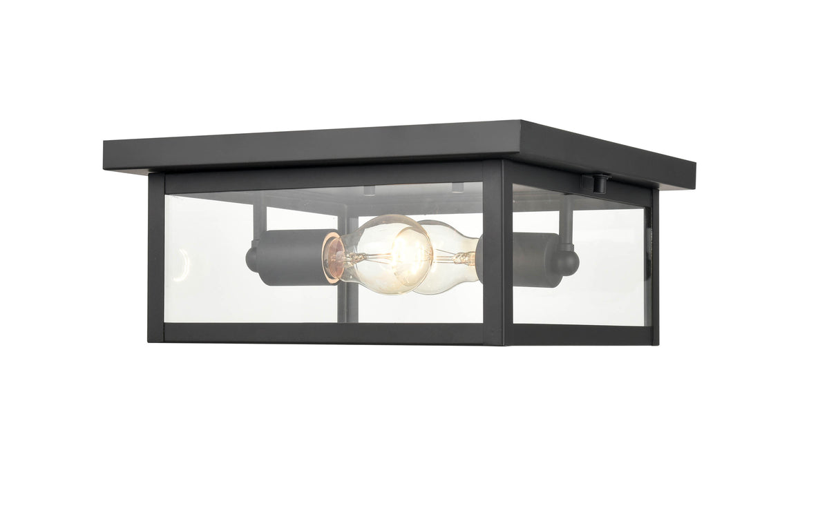 12-inch Evanton Powder Coated Black 2-Light Outdoor Flush Mount Ceiling Light with Clear Glass