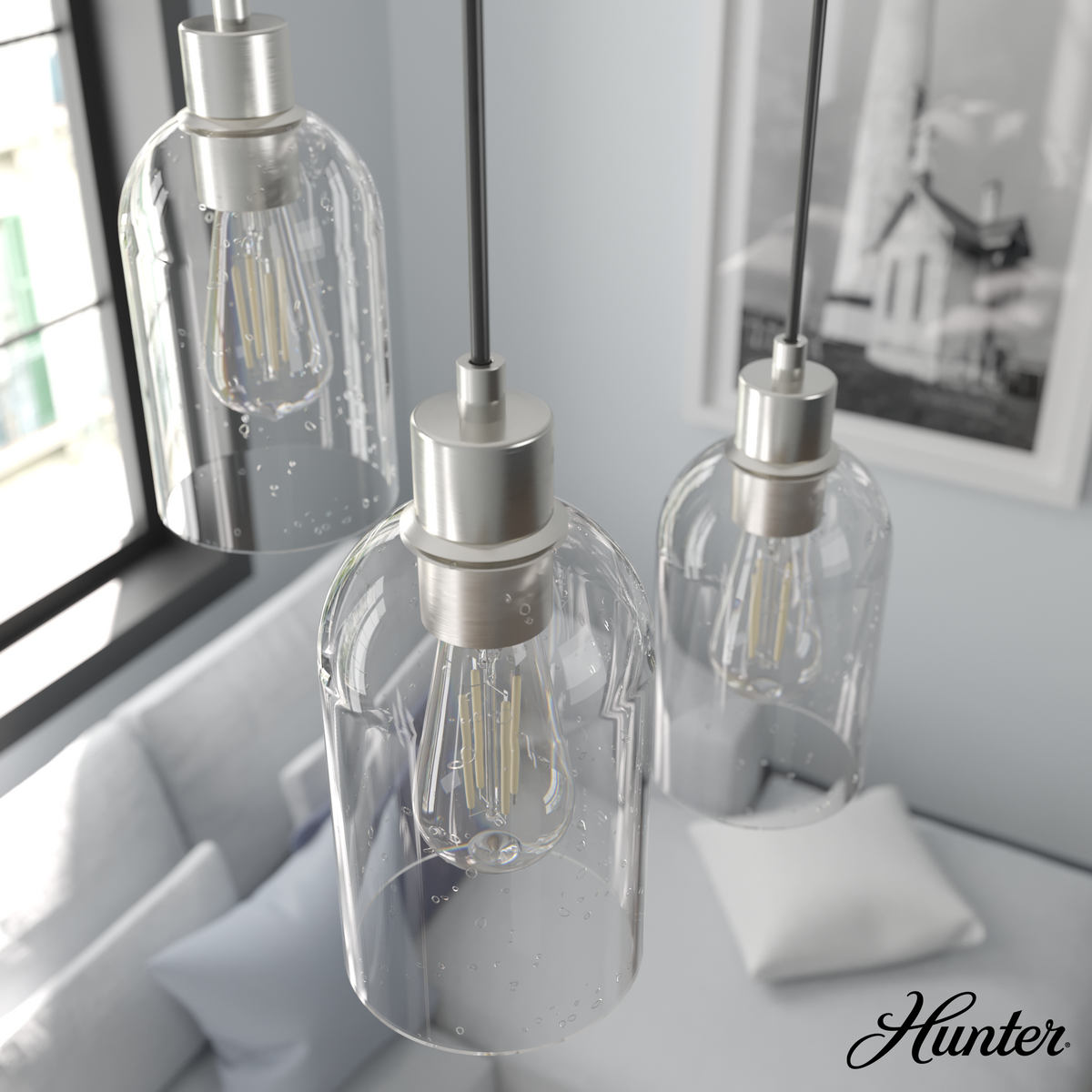 Lochemeade 4.5-inch 1-light Brushed Nickel Pendant with Clear Seeded Glass