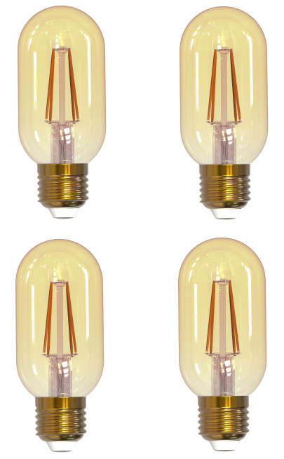 T14 4W Dimmable Filament LED Light Bulb with E26 Base, 2100K, 315 Lumens, 4-Pack