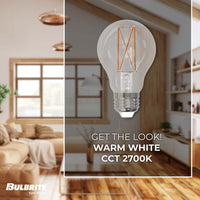 A19 7.6W Dimmable Clear Filament LED Light Bulb with E26 Base, 2700K, 800 Lumens, 10-Pack
