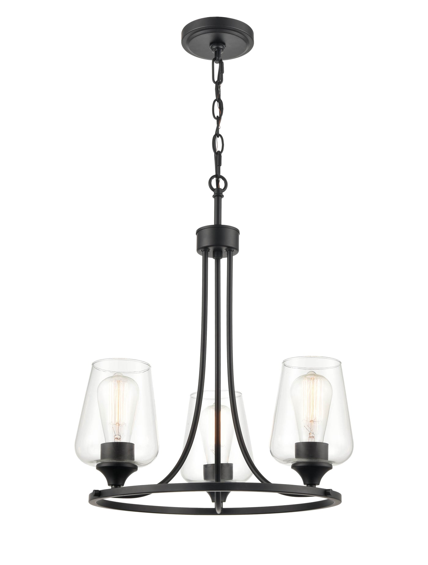 19'' Ashford Matte Black 3 Light Chandelier