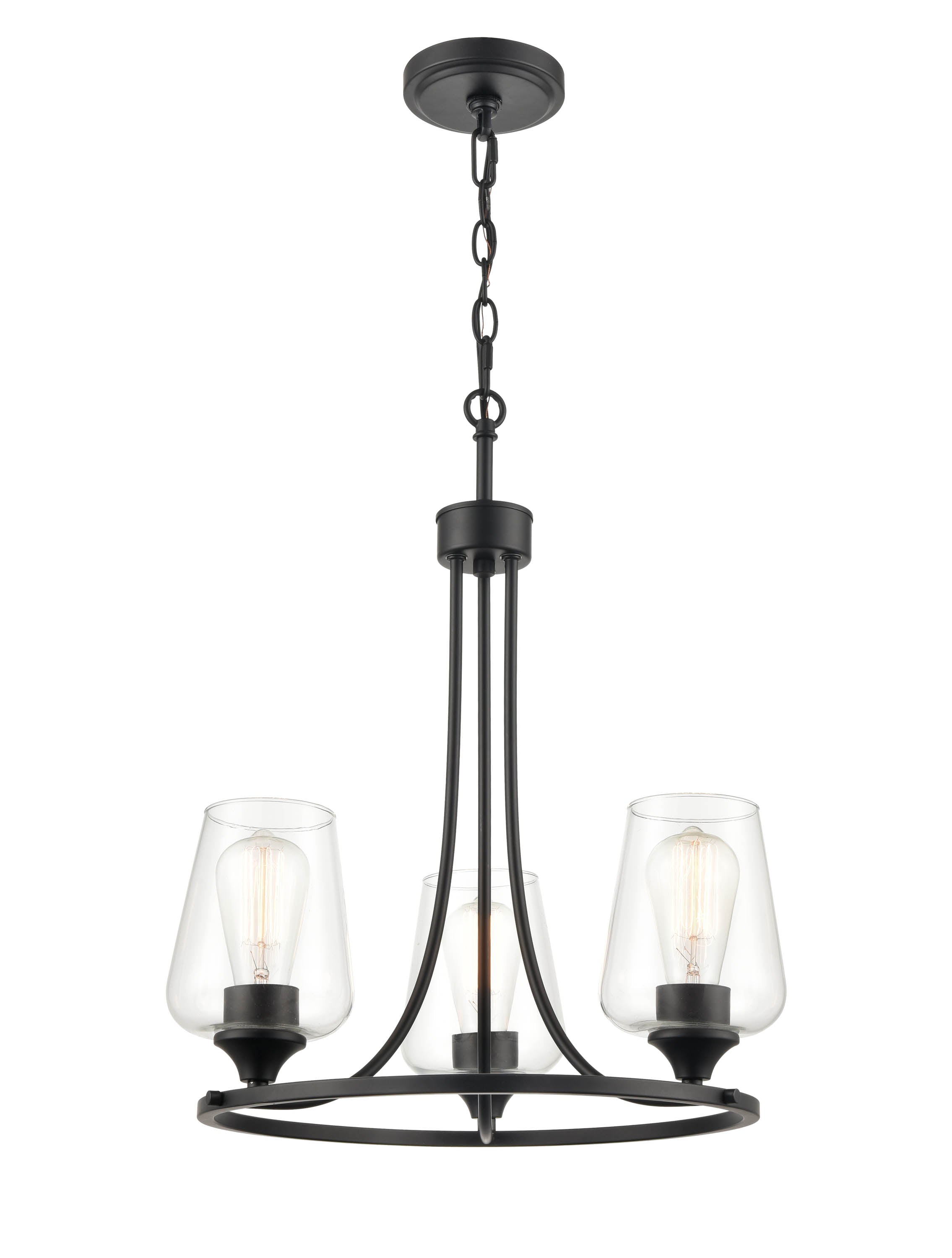19'' Ashford Matte Black 3 Light Chandelier