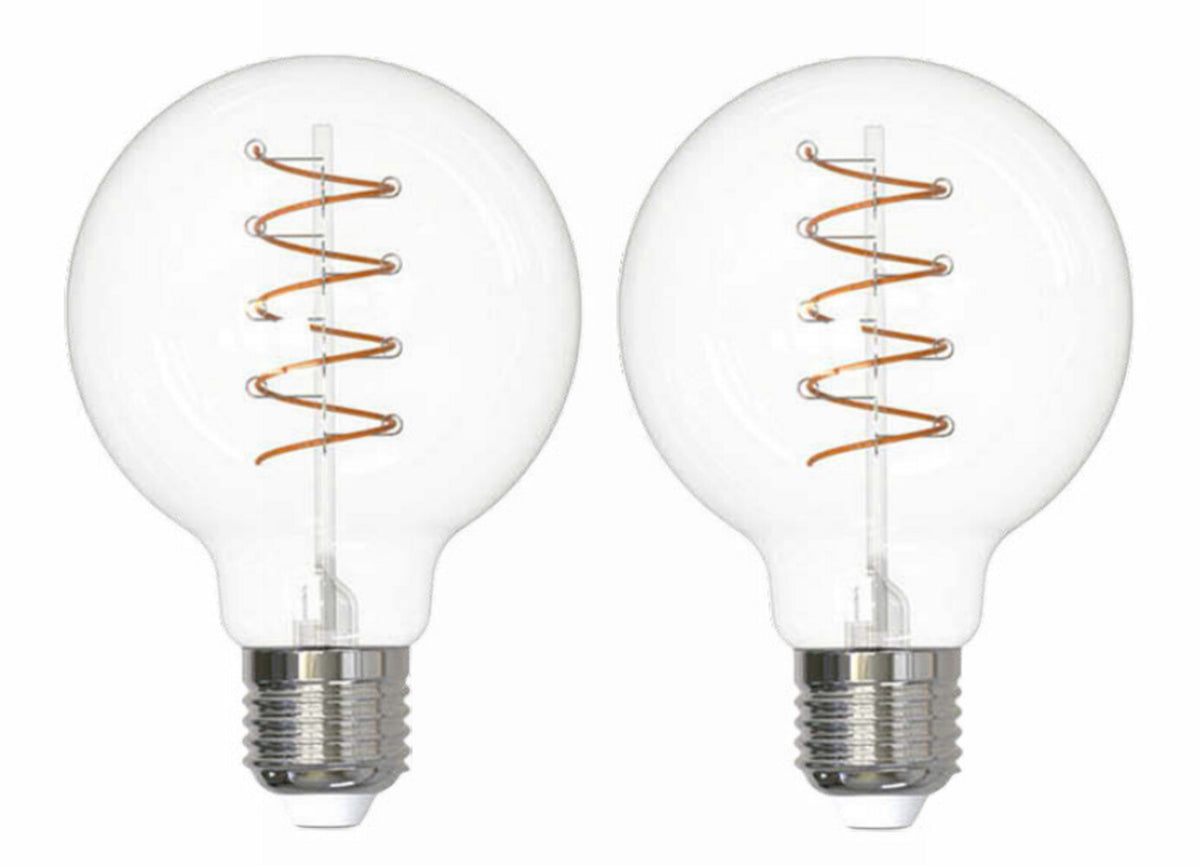 G25 4.5W Dimmable Clear Filament LED Light Bulb with E26 Base, 2100K, 350 Lumens, 2-Pack