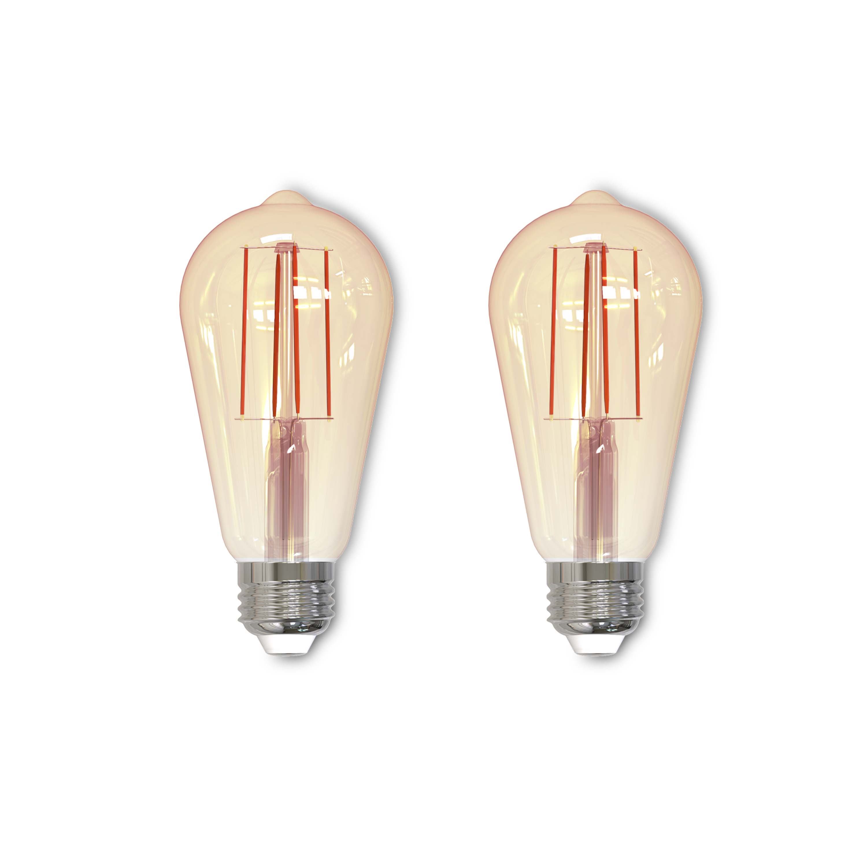 ST18 7W Dimmable Antique Filament LED Light Bulb with E26 Base, 2100K, 650 Lumens, 2-Pack