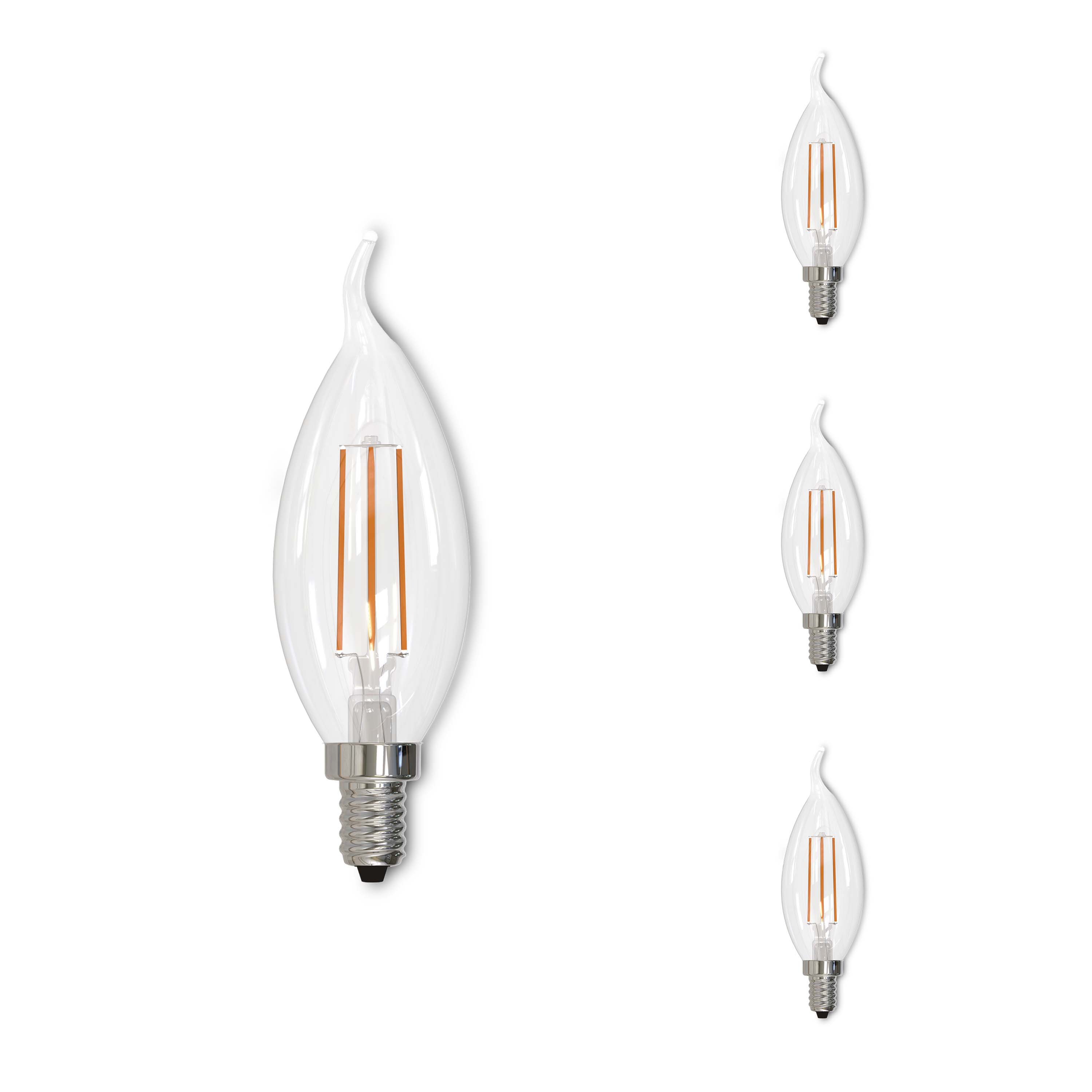 CA10 4.5W Dimmable Clear Filament LED Light Bulb with E12 Base, 2700K, 350 Lumens, 4-Pack