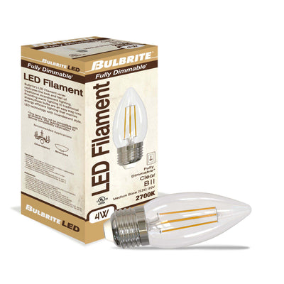 B11 4.5W Dimmable Clear Filament LED Light Bulb with E26 Base, 2700K, 350 Lumens, 4-Pack