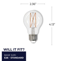 A19 8.5W Dimmable Clear Filament LED Light Bulb with E26 Base, 3000K, 850 Lumens, 2-Pack