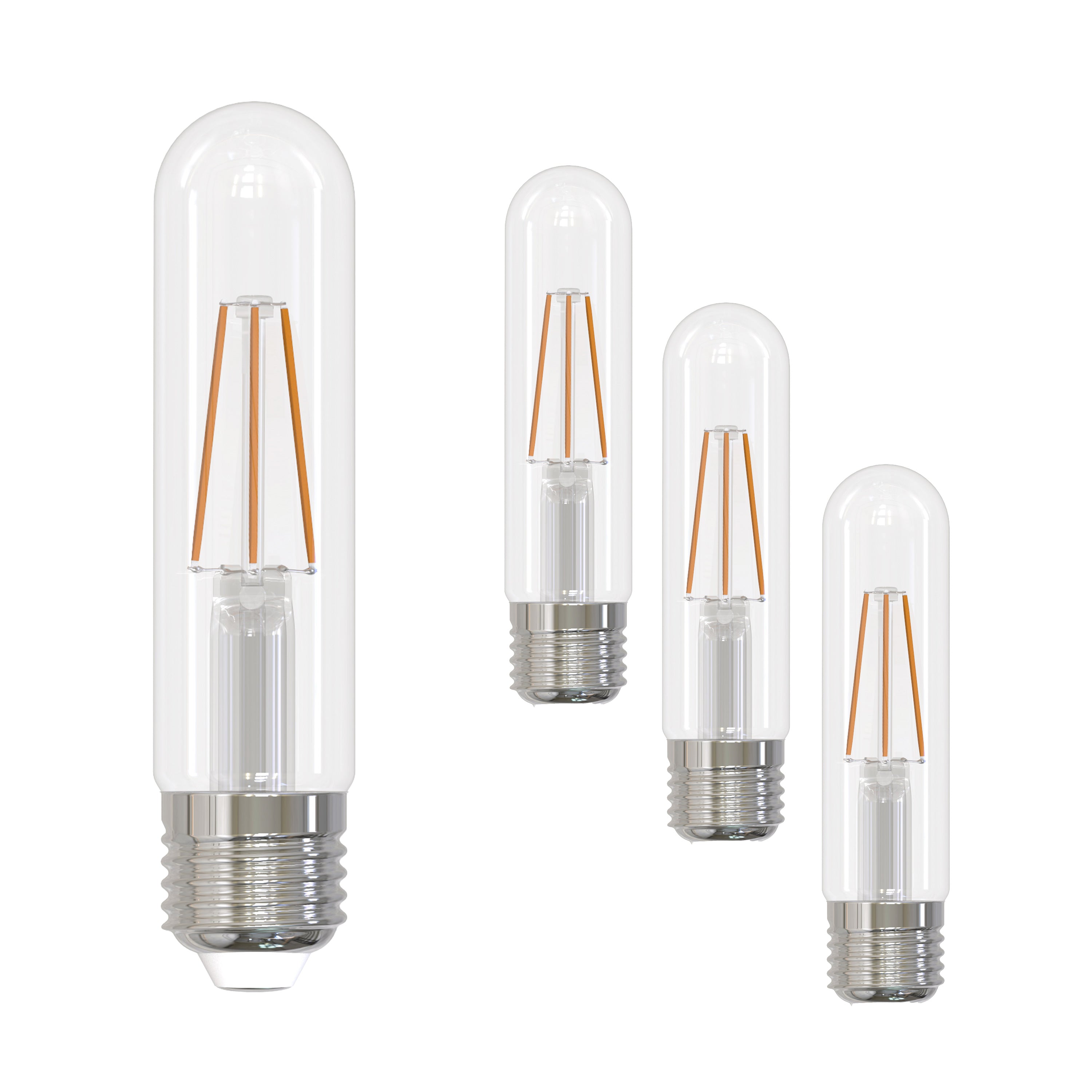 T9 5-inch 3W Dimmable Clear Filament LED Light Bulb with E26 Base, 2700K, 250 Lumens, 4-Pack