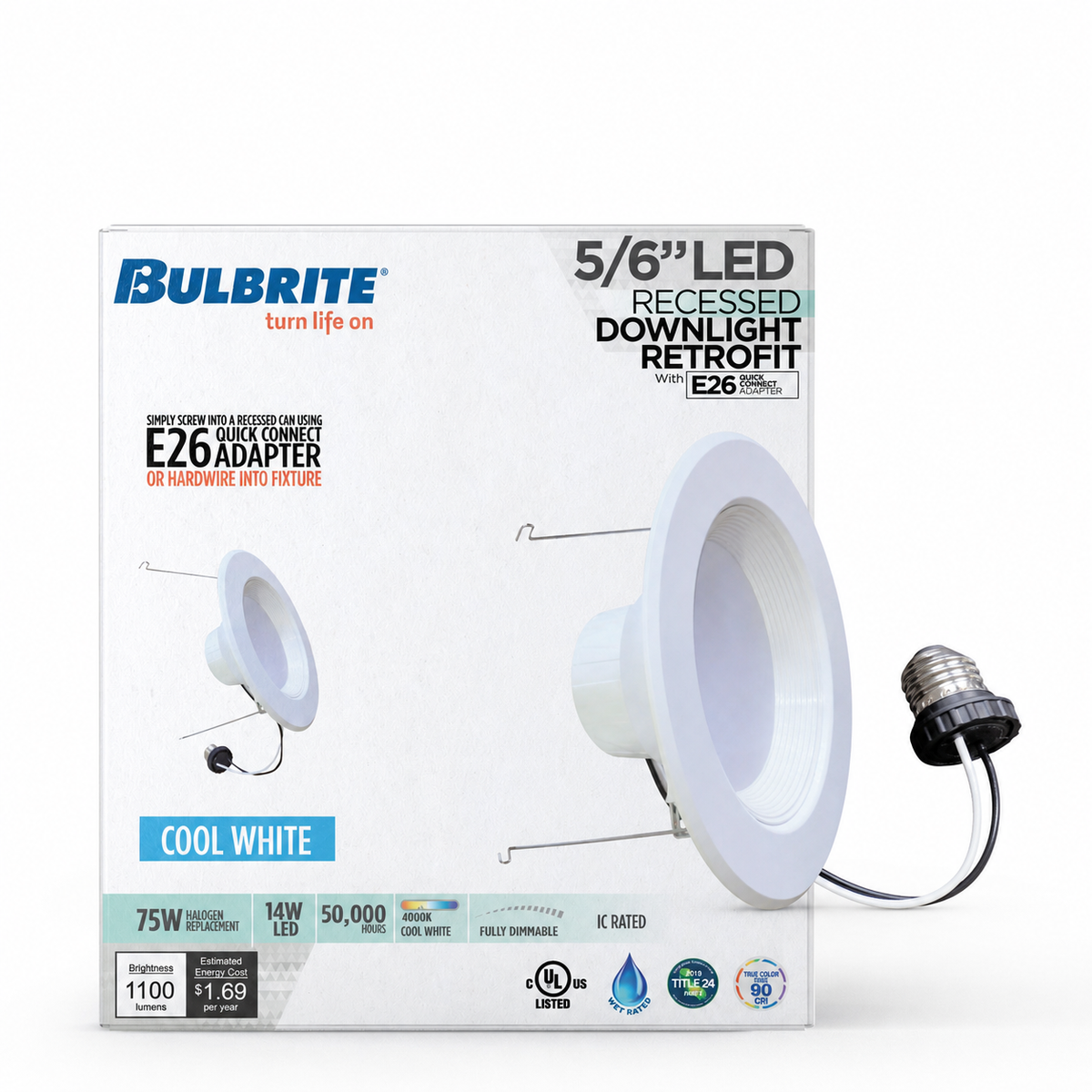 5/6-inch White 14W Dimmable LED Retrofit Recessed Downlight, 4000K, 1100 Lumens, 4-Pack