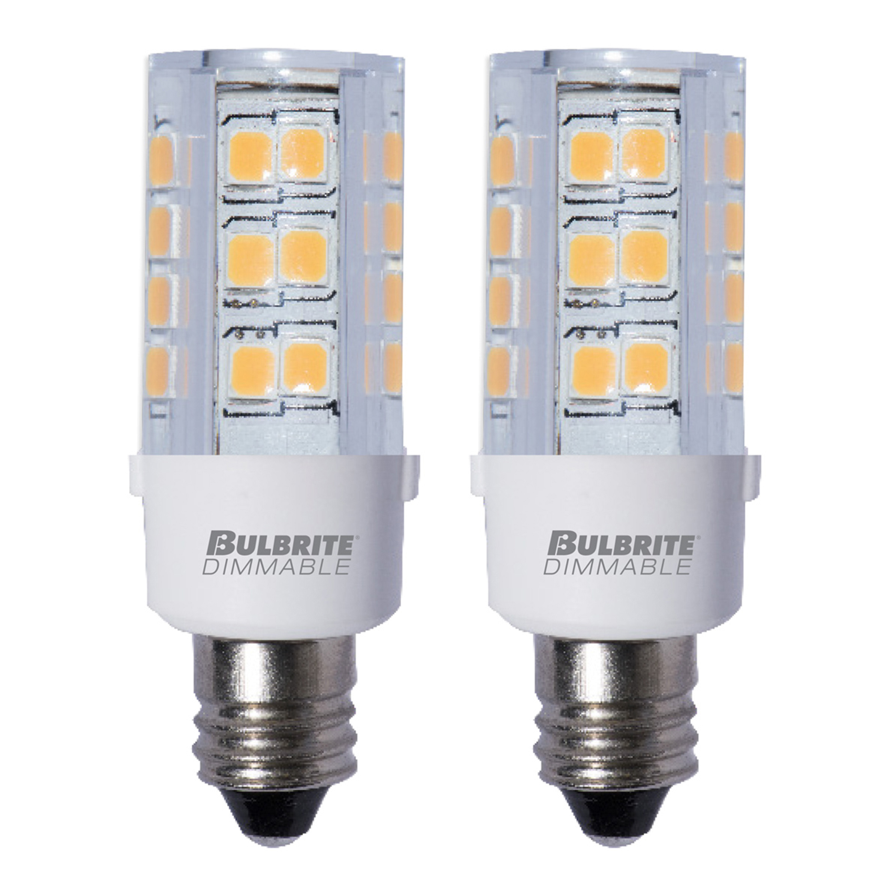 T6 4.5W Dimmable Clear LED Light Bulb with E12 Base, 3000K, 400 Lumens, 2-Pack