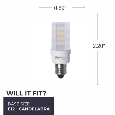 T6 4.5W Dimmable Frost LED Light Bulb with E12 Base, 2700K, 340 Lumens, 2-Pack