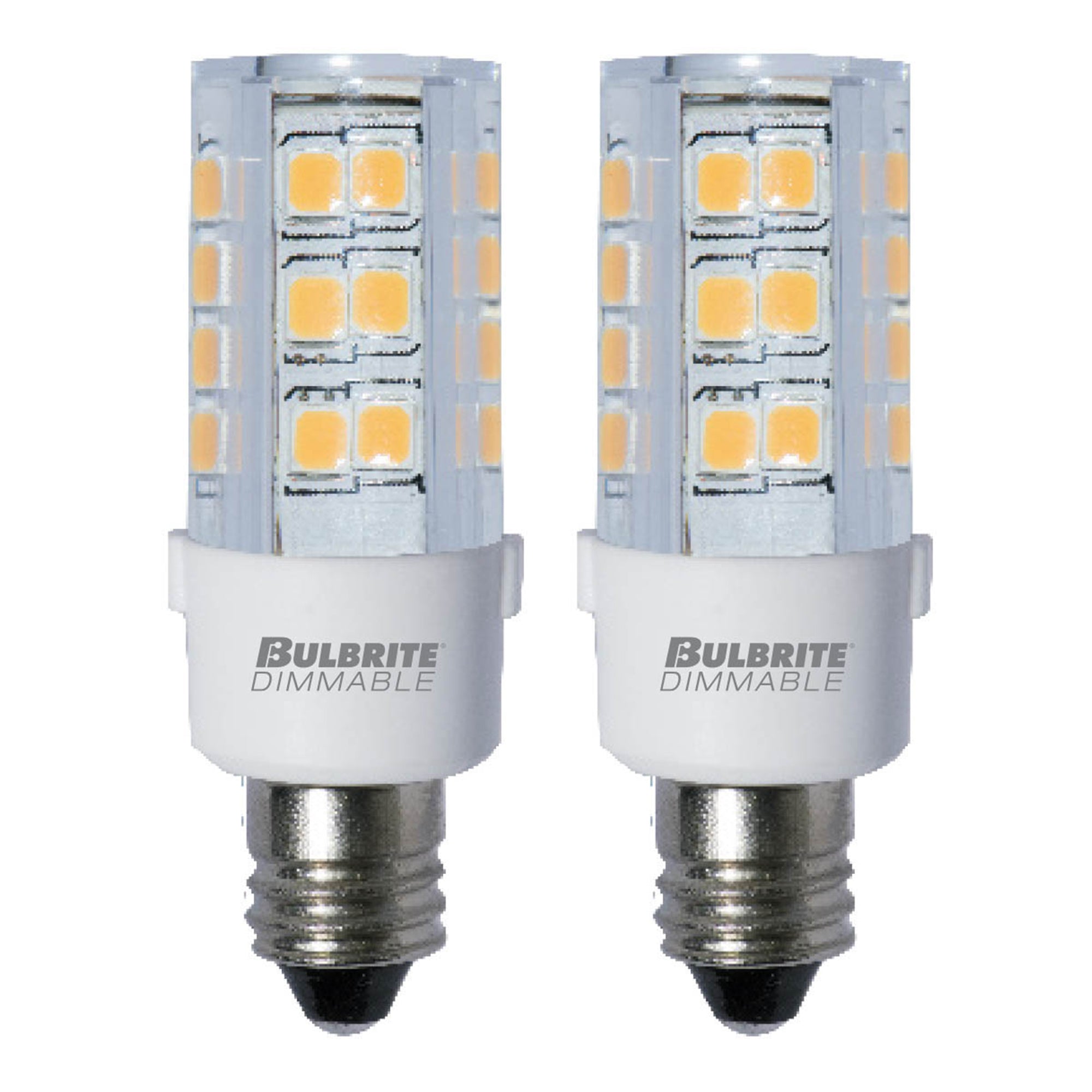 T6 4.5W Dimmable Clear LED Light Bulb with E11 Base, 2700K, 400 Lumens, 2-Pack