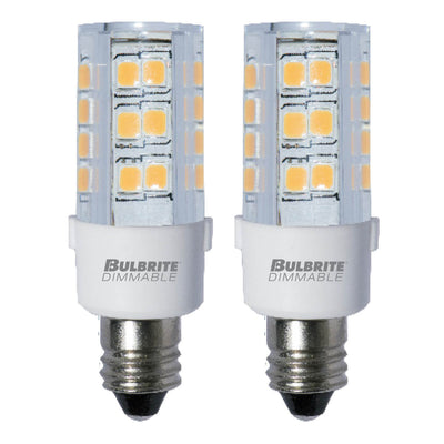 T6 4.5W Dimmable Clear LED Light Bulb with E11 Base, 2700K, 400 Lumens, 2-Pack