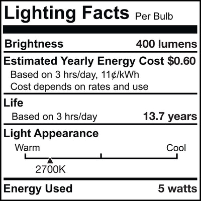 T9 5W Dimmable Clear Filament LED Light Bulb with E26 Base, 2700K, 400 Lumens, 2-Pack