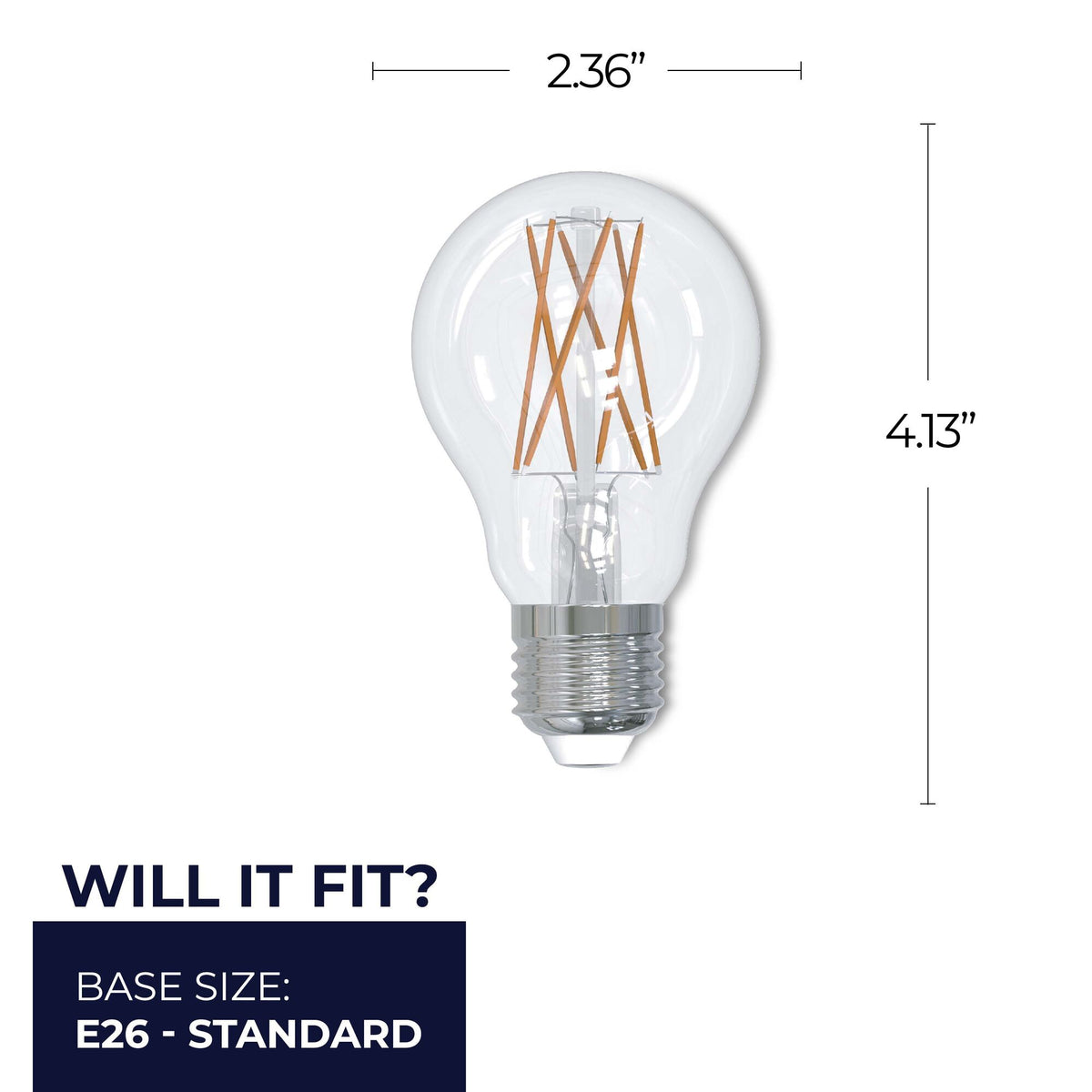 A19 9W Dimmable Clear Filament LED Light Bulb with E26 Base, 2700K, 1100 Lumens, 2-Pack