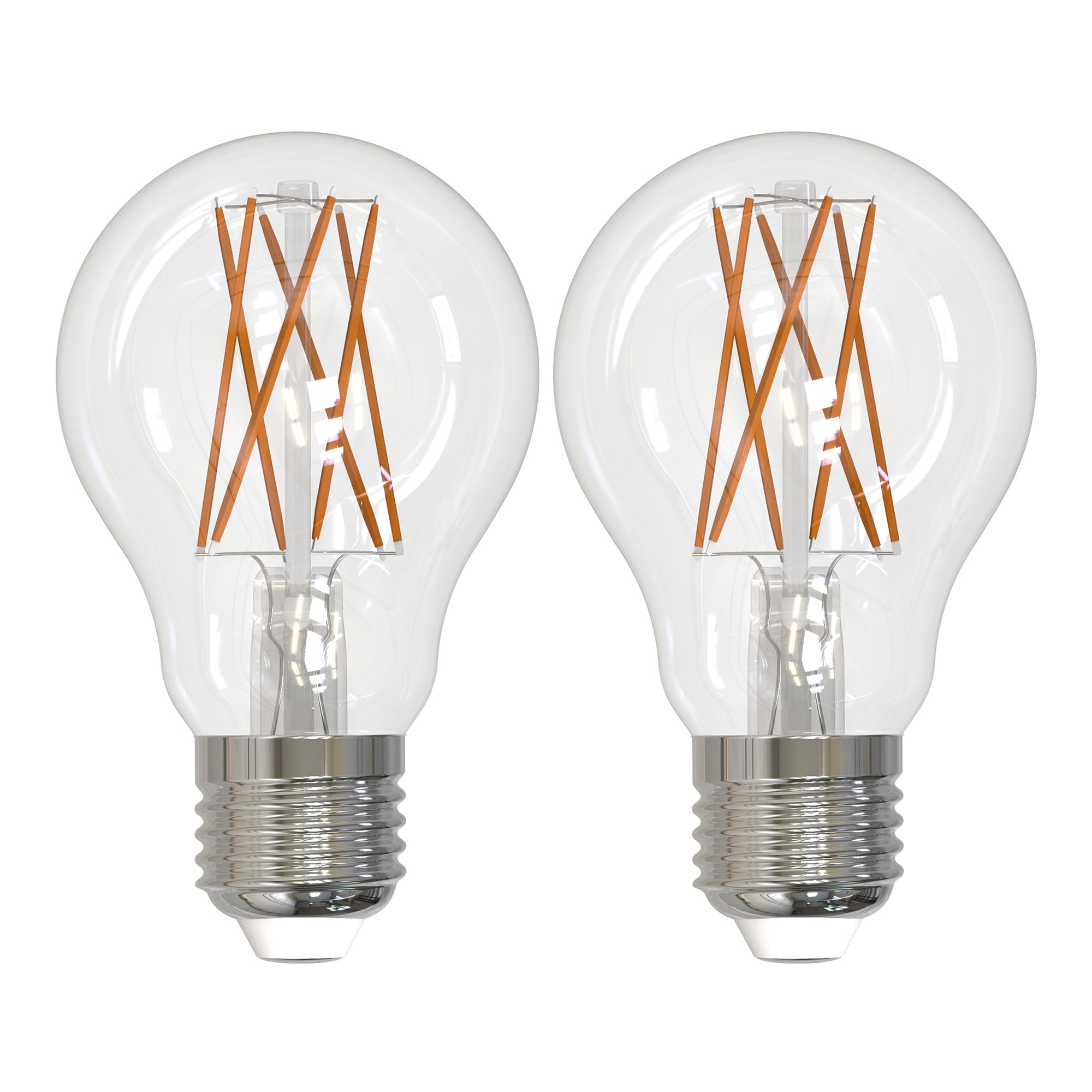 A19 9W Dimmable Clear Filament LED Light Bulb with E26 Base, 3000K, 1100 Lumens, 2-Pack