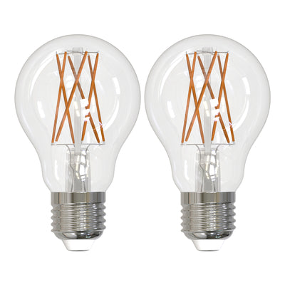A19 9W Dimmable Clear Filament LED Light Bulb with E26 Base, 3000K, 1100 Lumens, 2-Pack