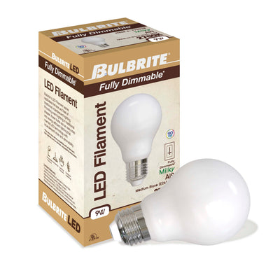 A19 9W Dimmable Milky Filament LED Light Bulb with E26 Base, 2700K, 1100 Lumens, 4-Pack