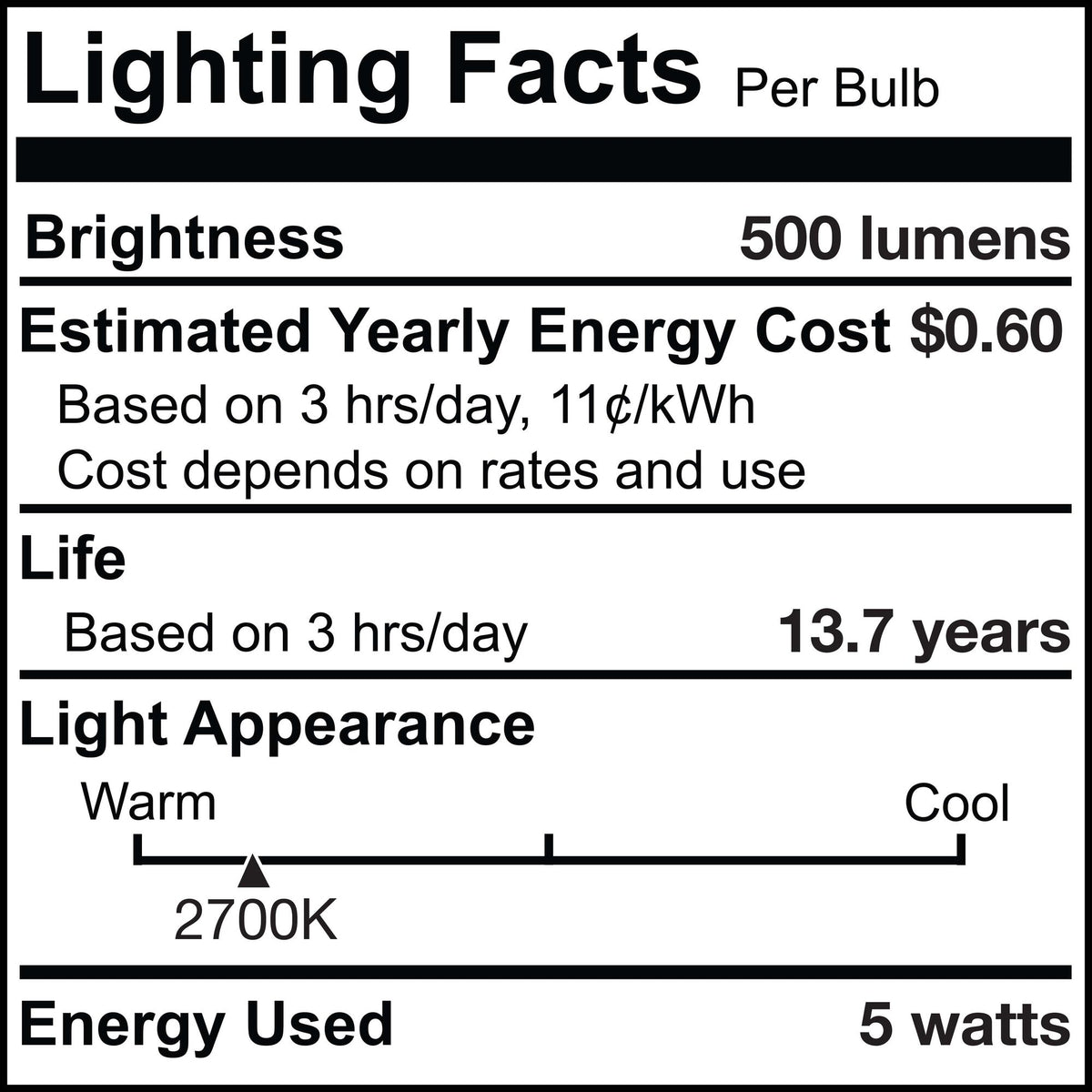 CA10 5W Dimmable Clear Filament LED Light Bulb with E12 Base, 2700K, 500 Lumens, 4-Pack