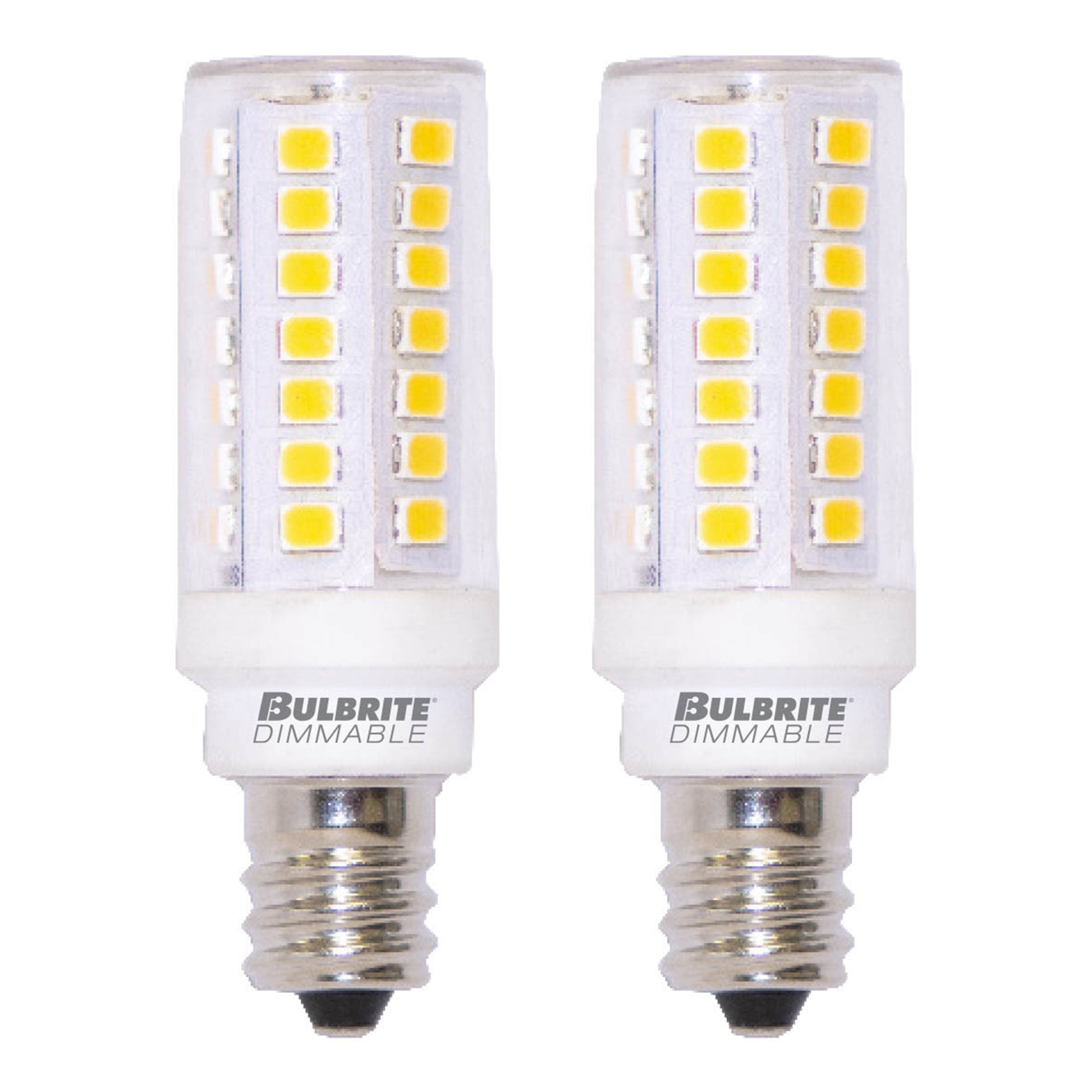 T6 5W Dimmable Clear LED Light Bulb with E11 Base, 2700K, 550 Lumens, 2-Pack