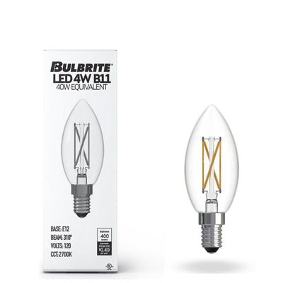 B11 4.1W Dimmable Clear Filament LED Light Bulb with E12 Base, 2700K, 400 Lumens, 8-Pack