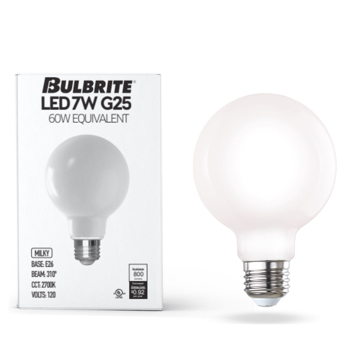 G25 7W Dimmable Milky Filament LED Light Bulb with E26 Base, 2700K, 800 Lumens, 8-Pack