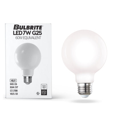 G25 7W Dimmable Milky Filament LED Light Bulb with E26 Base, 2700K, 800 Lumens, 8-Pack