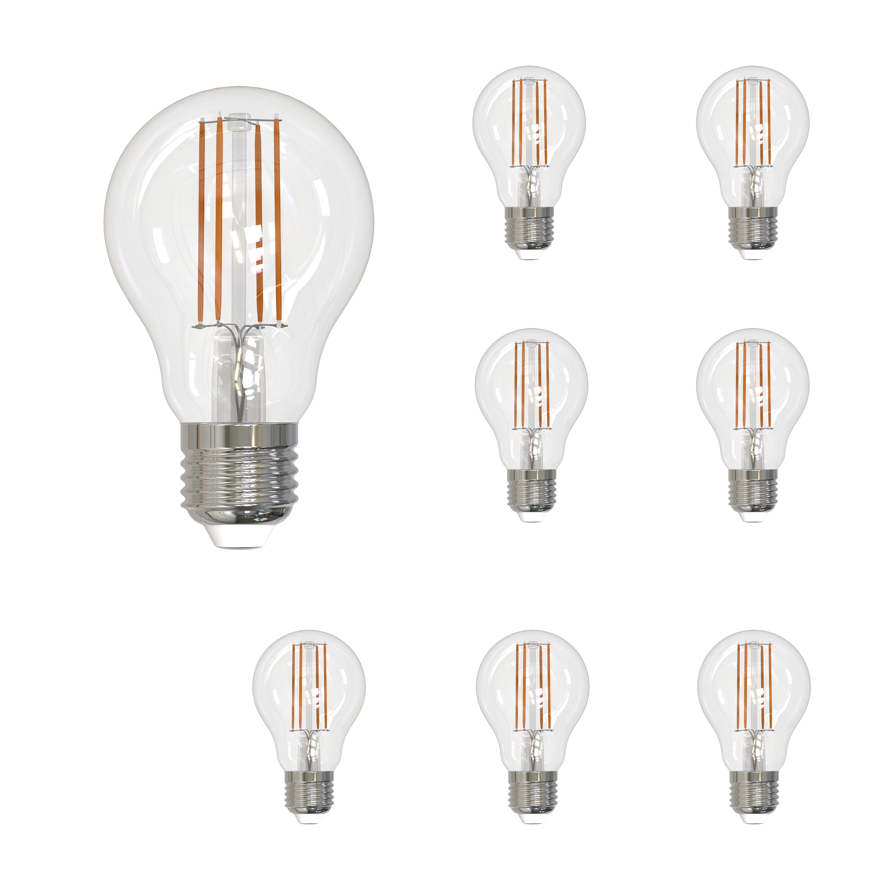 A19 7W Dimmable Clear Filament LED Light Bulb with E26 Base, 4000K, 800 Lumens, 8-Pack