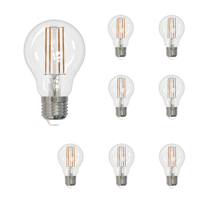 A19 7W Dimmable Clear Filament LED Light Bulb with E26 Base, 4000K, 800 Lumens, 8-Pack