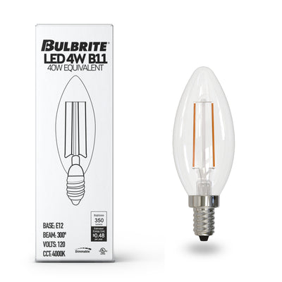 B11 4.1W Dimmable Filament LED Light Bulb with E12 Base, 4000K, 400 Lumens, 8-Pack