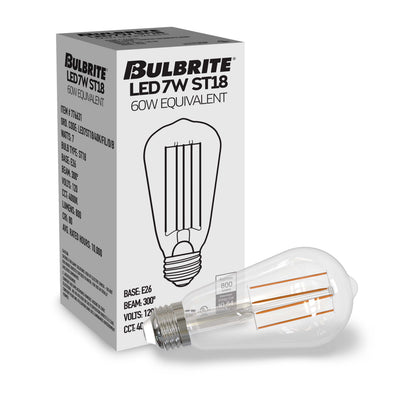 ST18 7W Dimmable Clear Filament LED Light Bulb with E26 Base, 4000K, 800 Lumens, 8-Pack
