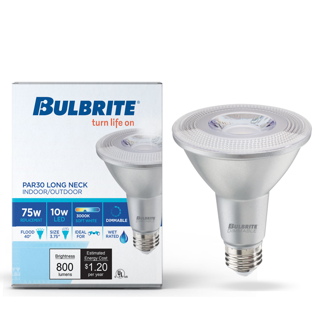 PAR30SN 10W Dimmable LED Light Bulb with E26 Base, 2700K, 830 Lumens, Flood, 6-Pack