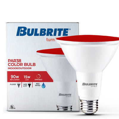 PAR38 15W Dimmable Red LED Light Bulb with E26 Base, Very Wide Flood, 2-Pack