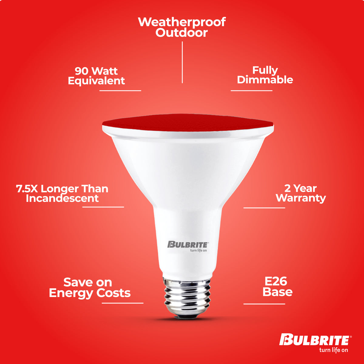 PAR38 15W Dimmable Red LED Light Bulb with E26 Base, Very Wide Flood, 2-Pack