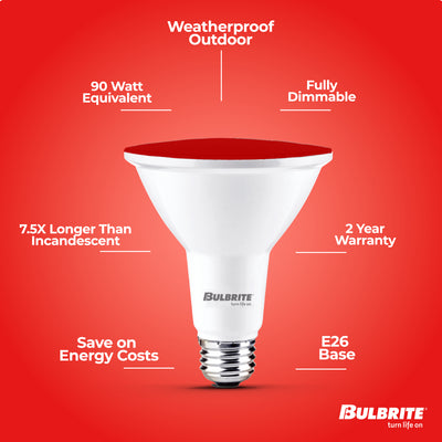 PAR38 15W Dimmable Red LED Light Bulb with E26 Base, Very Wide Flood, 2-Pack