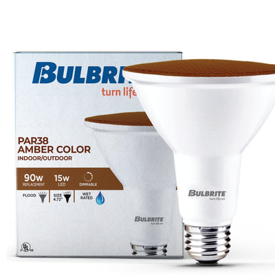 PAR38 15W Dimmable Amber LED Light Bulb with E26 Base, Very Wide Flood, 2-Pack