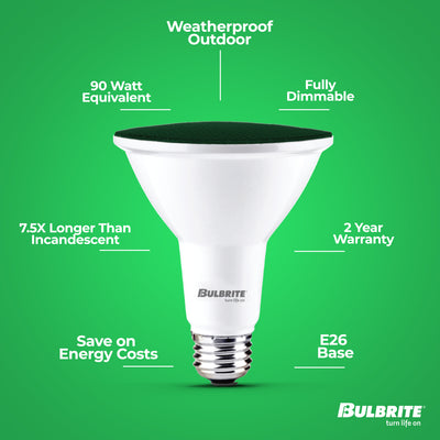 PAR38 15W Dimmable Green LED Light Bulb with E26 Base, Very Wide Flood, 2-Pack