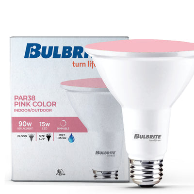PAR38 15W Dimmable Pink LED Light Bulb with E26 Base, Very Wide Flood, 2-Pack