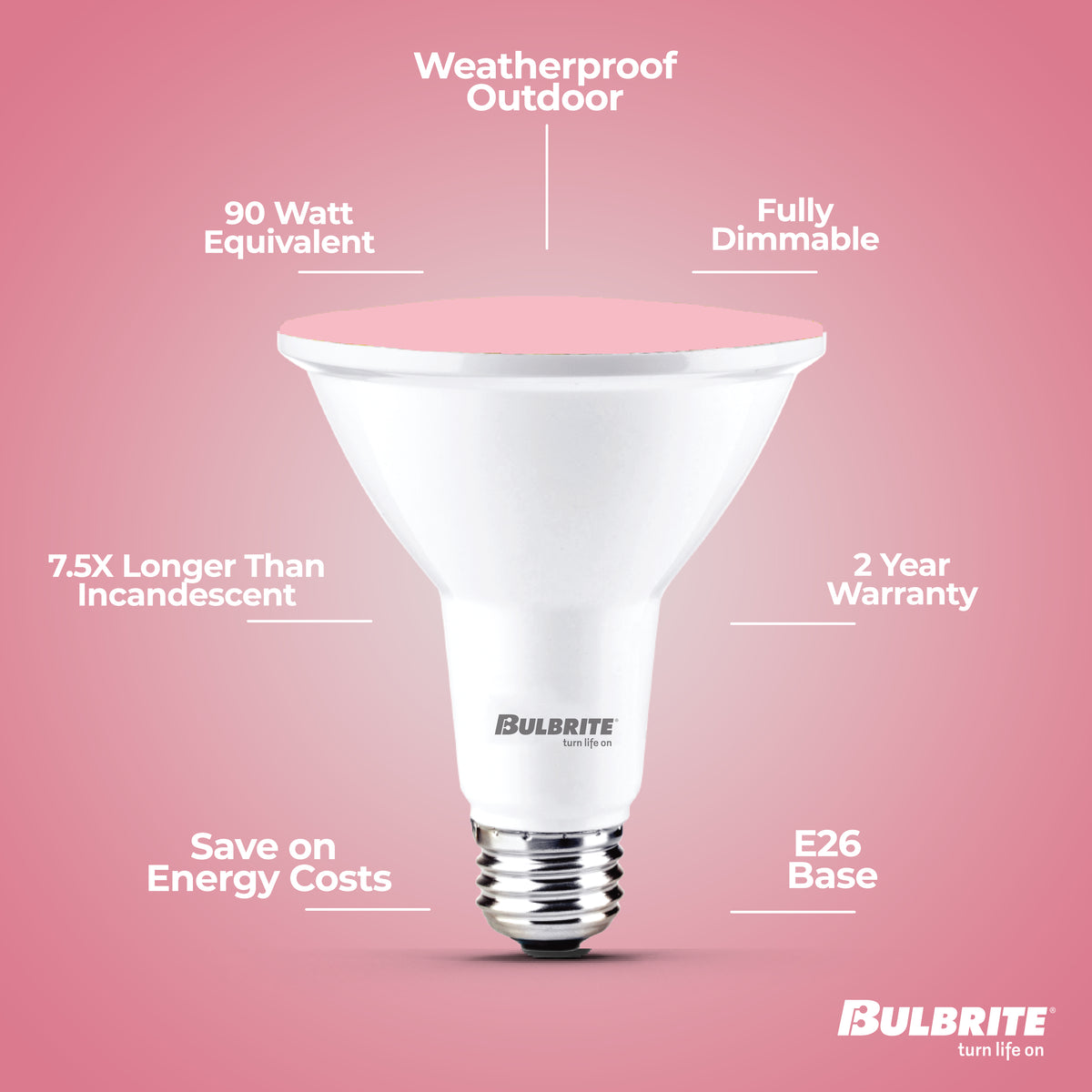 PAR38 15W Dimmable Pink LED Light Bulb with E26 Base, Very Wide Flood, 2-Pack