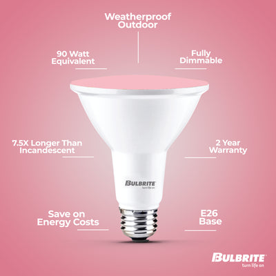 PAR38 15W Dimmable Pink LED Light Bulb with E26 Base, Very Wide Flood, 2-Pack