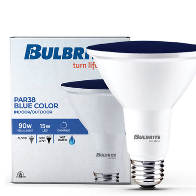 PAR38 15W Dimmable Blue LED Light Bulb with E26 Base, Very Wide Flood, 2-Pack