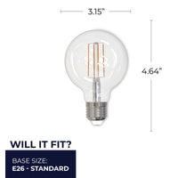 G25 8.5W Dimmable Clear Filament LED Light Bulb with E26 Base, 3000K, 800 Lumens, 2-Pack