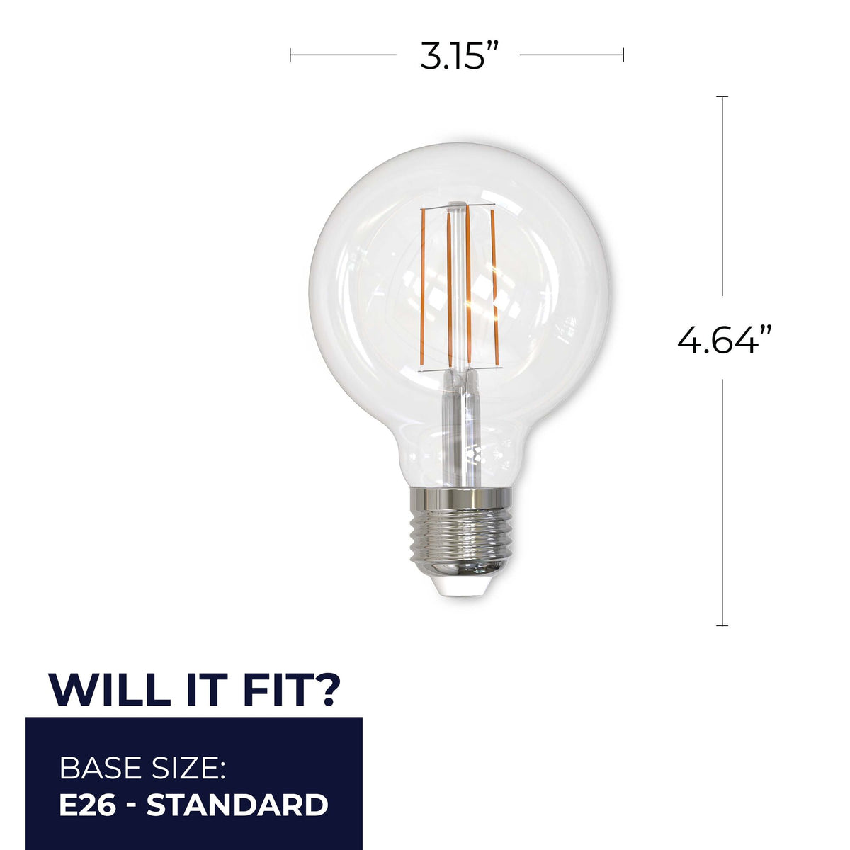 G25 8.5W Dimmable Clear Filament LED Light Bulb with E26 Base, 3000K, 800 Lumens, 2-Pack