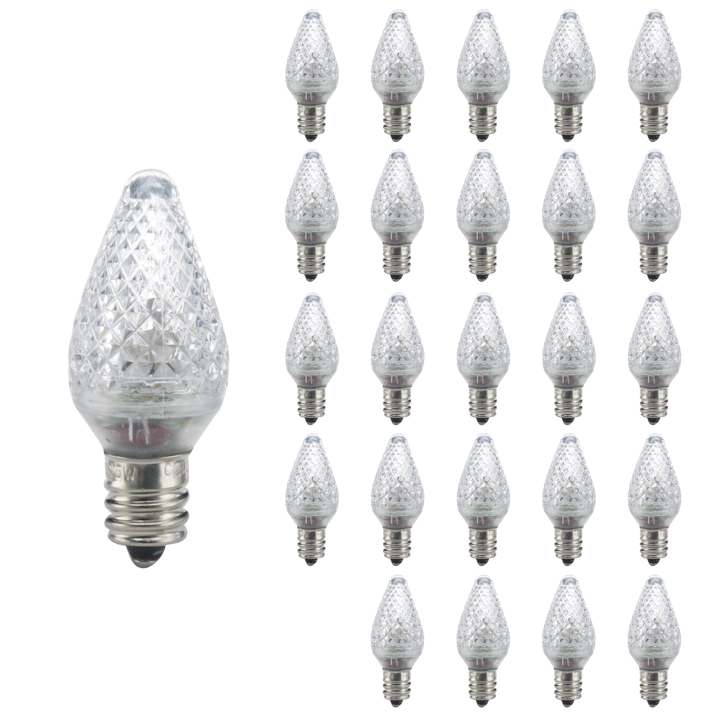 C7 0.6W Non-Dimmable Clear LED Light Bulb with E12 Base, 2700K, 25-Pack