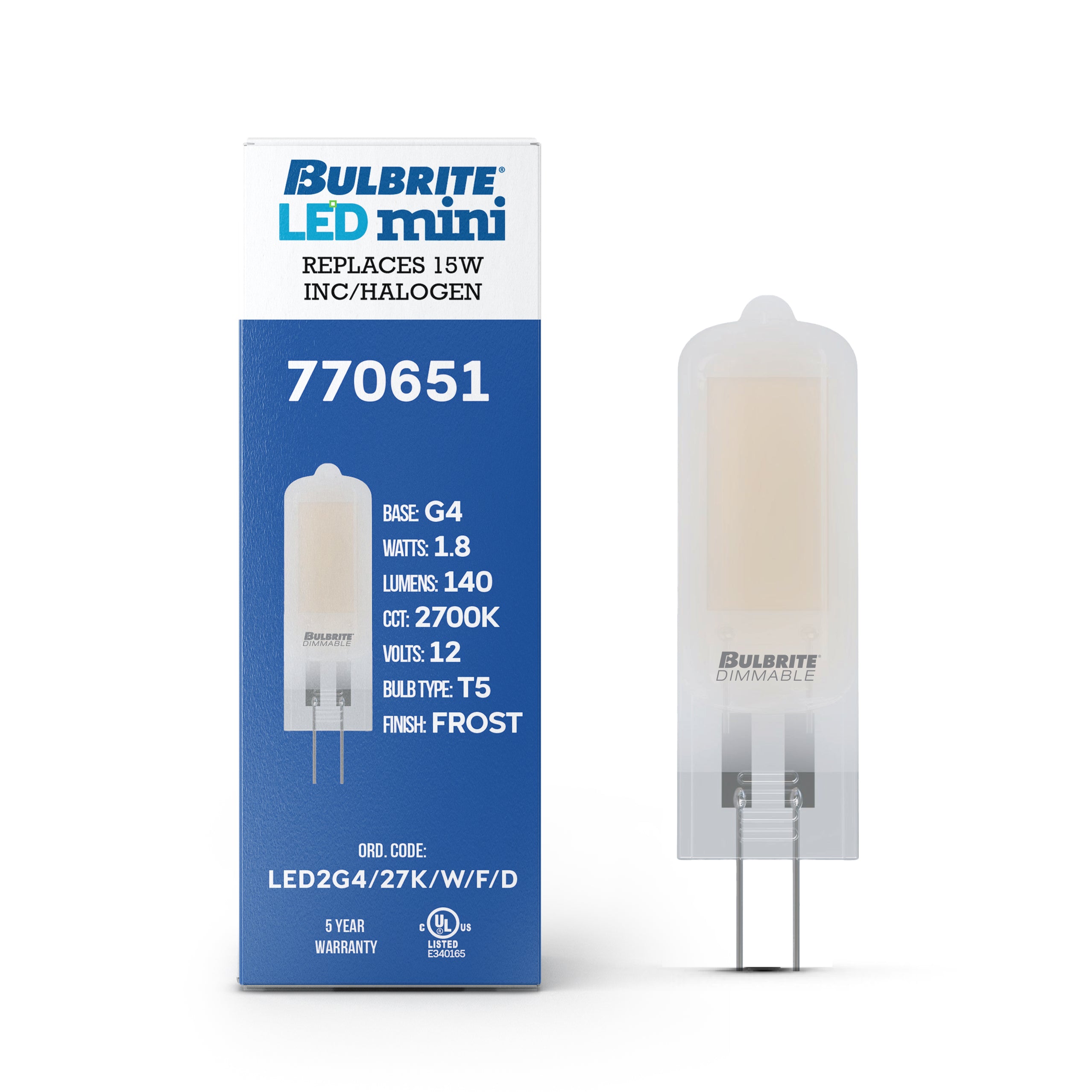 T5 1.8W Dimmable Frost Filament LED Light Bulb with G4 Base, 2700K, 140 Lumens, 12V, 4-Pack