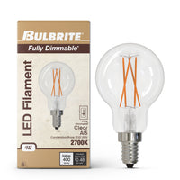 A15 4W Dimmable Clear Filament LED Light Bulb with E12 Base, 3000K, 400 Lumens, 4-Pack