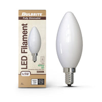 B11 6.5W Dimmable Milky Filament LED Light Bulb with E12 Base, 5000K, 750 Lumens, 4-Pack